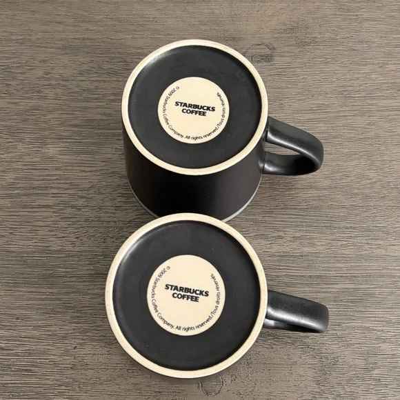 Starbucks • 2009 Matte Black Ceramic Mugs with White Glazed Rim - Set of 2 - Picture 7 of 11